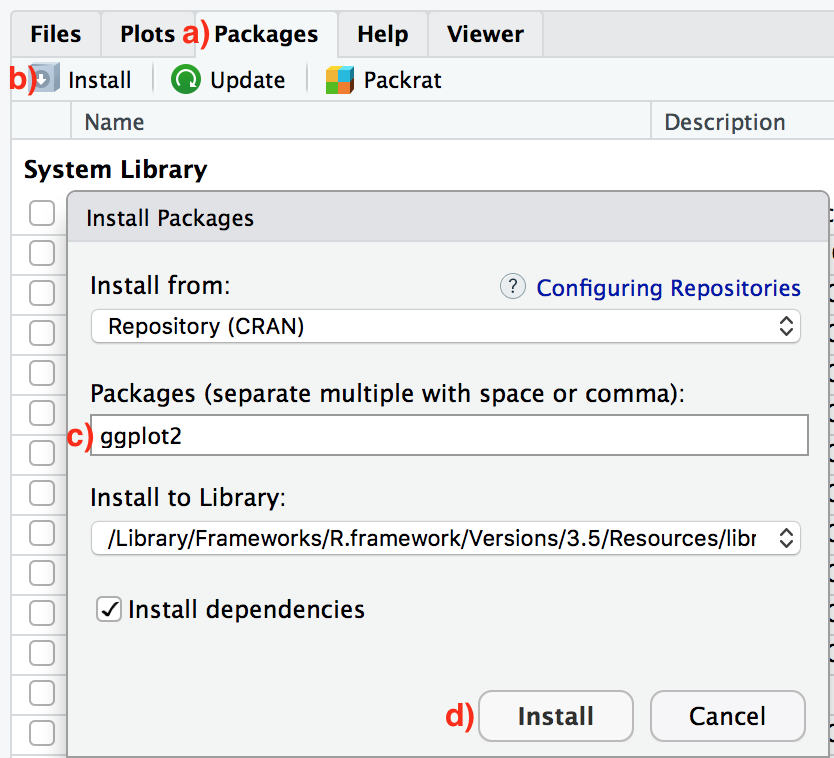 Install packages via RStudio GUI